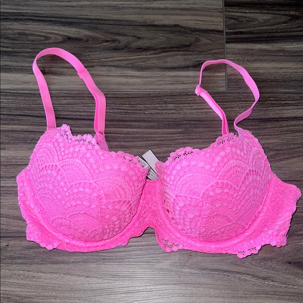 Victoria's Secret Hot Pink Lace Underwire Lightly Lined Bra